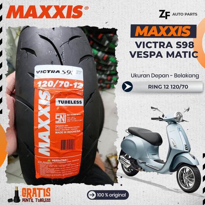 BAN MOTOR VESPA MAXXIS VICTRA Ring 12 TUBELESS DEPAN BELAKANG