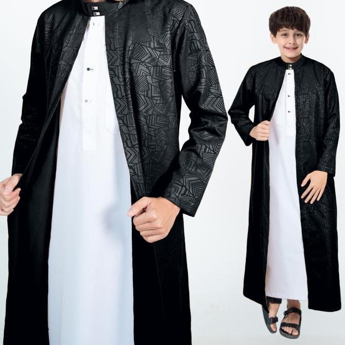 Jubah luaran 2 in 1 anak laki-laki kain embos anti gerah gamis Madana thobe arab mewah elegant Kanci