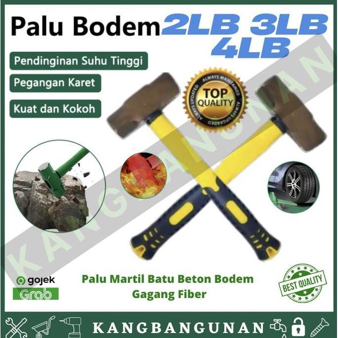 PHIMO Palu Batu 4 LB Bodem 4Lb Rubber Grip Gagang Besi Lapis Karet Fiber