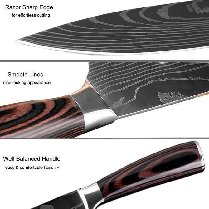 Bestgood- XITUO Dapur Chef Damascus Pattern - 5 Inch Santoku Knife