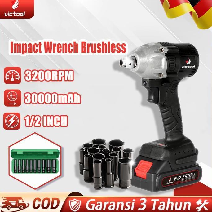 CODvictool Kunci pas listrik tanpa sikat, bor benturan tanpa kabel, 3200rpm cocok untuk mobil, baut 