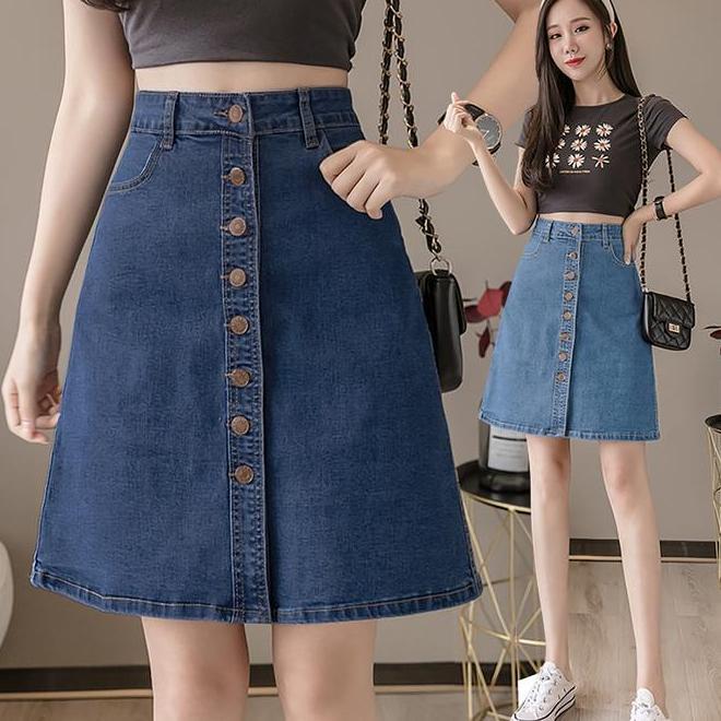 Korea 6155 Sunmi Denim Skirt Rok Midi Rok Denim Rok Jeans Wanita Rok Jeans Korea Rok Wanita Rok Pend