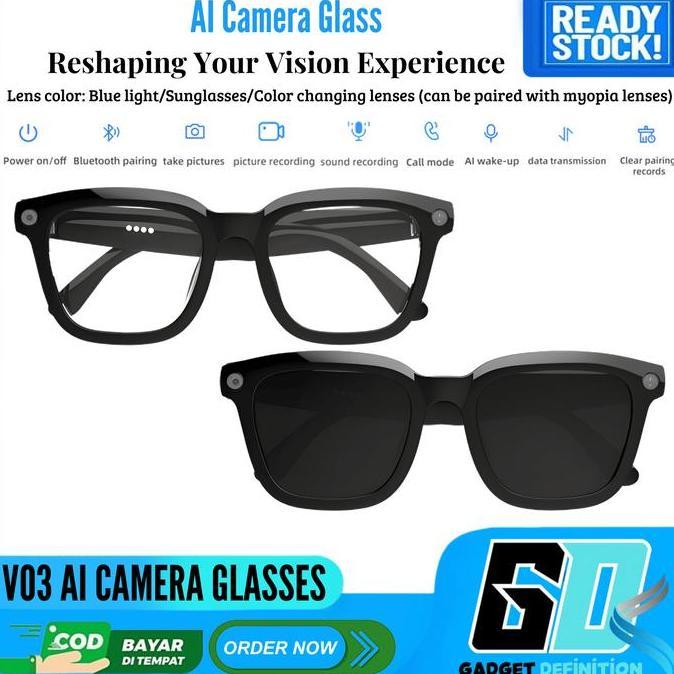 KIAMU V03 AI-Vision Smart Glasses Kacamata pintar Bluetooth perekaman video, audio, AI, Kamera
