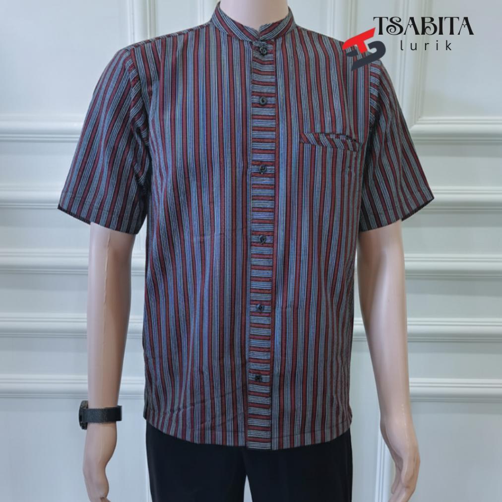 FAVORIT TSABITA - KEMEJA LURIK KOKO PRIA LENGAN PENDEK BAJU LURIK ADAT JAWA SURJAN PREMIUM