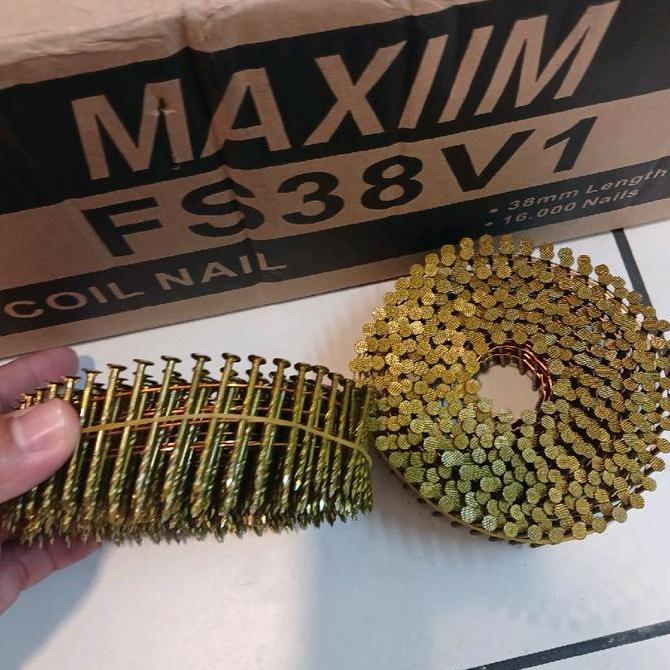 Ready paku coil nail fs38v1 ulir maxiim isi 16.000 pcs.paku tembak 3.8mm ulir  coil nail fs38mm isi 