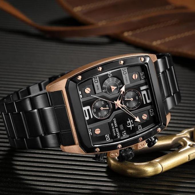 Evans Jayden Jam Tangan Pria 9618 Rantai Stainless Steel Chronograph Kaca Sapphire Water Resistant 5