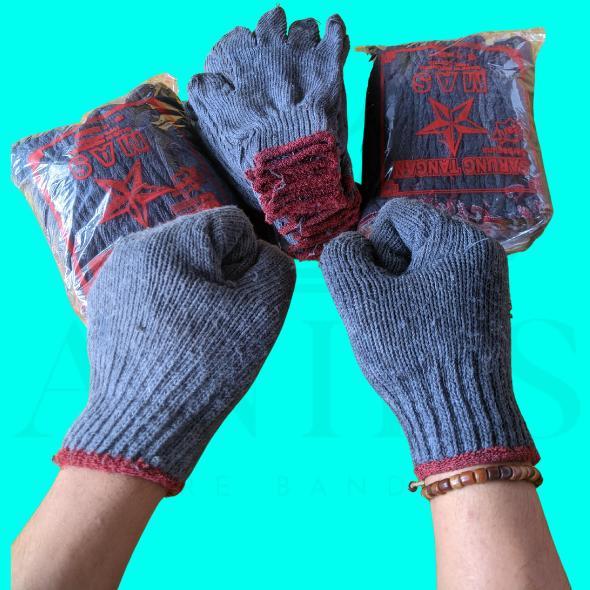 DISKON 1LUSIN/12PASANG SARUNG TANGAN SAFETY KAIN RAJUT PUTIH GELANG KUNING STANDAR INDUSTRI PROYEK K