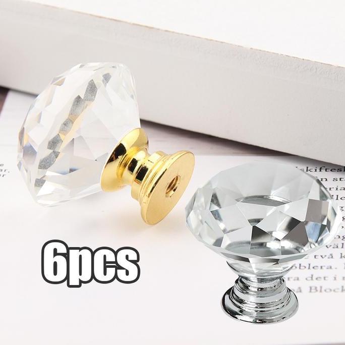 BOWATA 6pcs Knob Handle Tarikan Kristal Berlian Handle  Tarikan Knop Laci Kristal Crystal Knob Krist