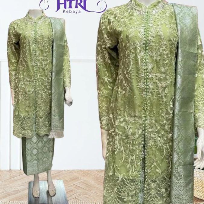 DS39 >> Setelan Kebaya Tunik Payet Brokat Tile Modern Elegan Mix Songket Dengan Selendang Kebaya Kur