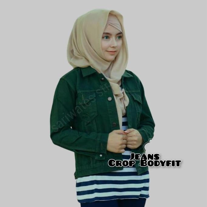 DF355 - Jaket Jeans Wanita Crop Denim Jaket Cewek Putih