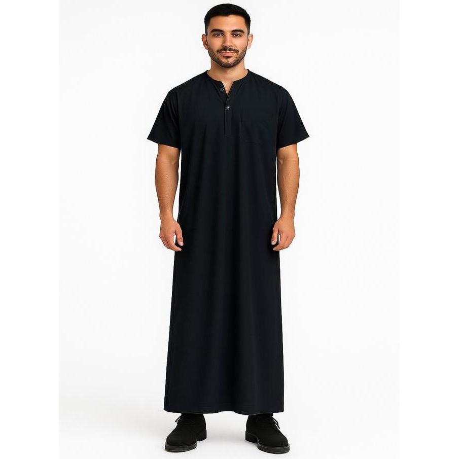 Best Seller, Baharun - Gamis Pria Polos Special Edition 2025 Warna Abu-Abu Model Lengan Pendek Untuk