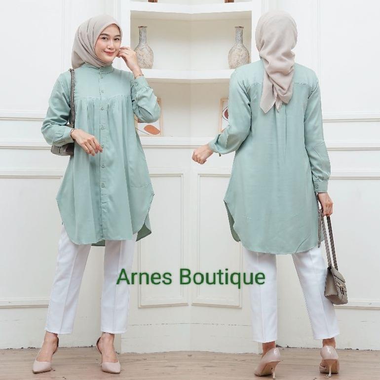 Original Tunik Wanita Rayon Twill Baju Atasan Kemeja Putih Lengan Panjang Muslim Standar Jumbo