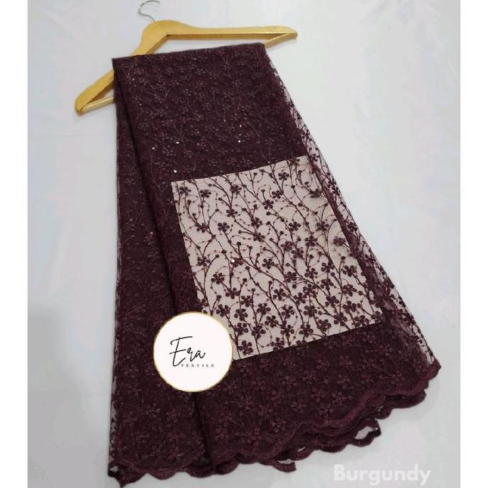 DI146 >> Kain Brokat Tile Spangle Premium Elegant warna Emerald Blue - Kain Brokat Brukat Meteran Me