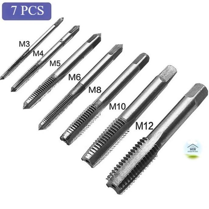BOWATA Mata Bor Drat Alat Pembuat Ulir Drat Manual Hand Tap Mata Bor Senai M3-M12 Wrench Drill Set 7