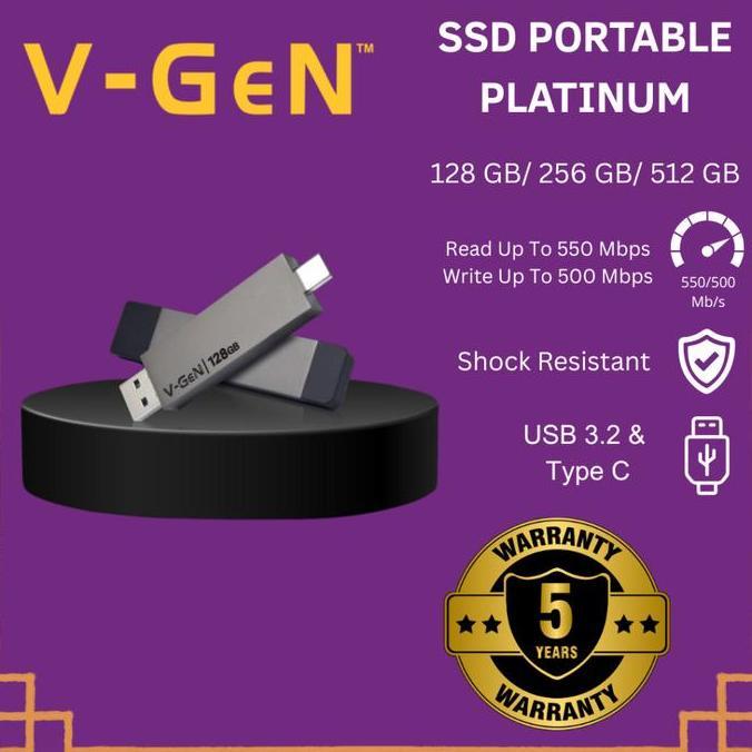 TERMURAH - SSD V-GeN Portable Platinum Usb 3.2 Type-C 128GB / 256G/ 512GB