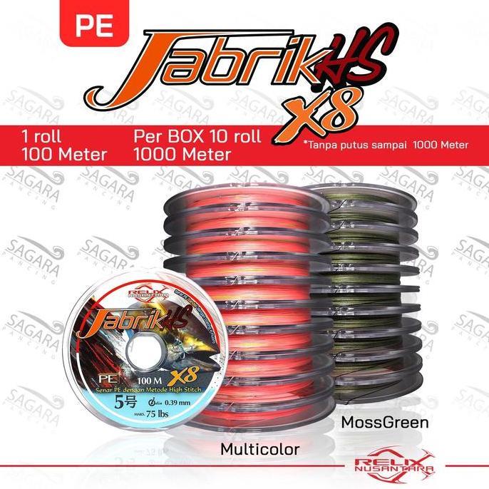Senar PE Jabrik HS X8 100 Meter Konekting PE Jabrik Moss Green | Multi Colour PE Relix Nusantara
