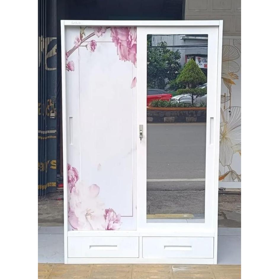 Lemari Pakaian Besi 2 Pintu Sliding Jumbo Minimalis | Wardrobe Steel