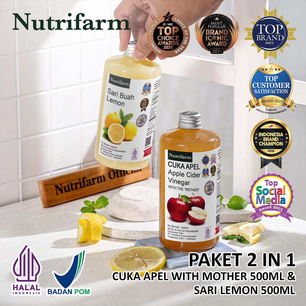 NUTRIFARM CUKA APEL SARI LEMON PAKET 2 IN 1 ORIGINAL ORGANIK 500ML