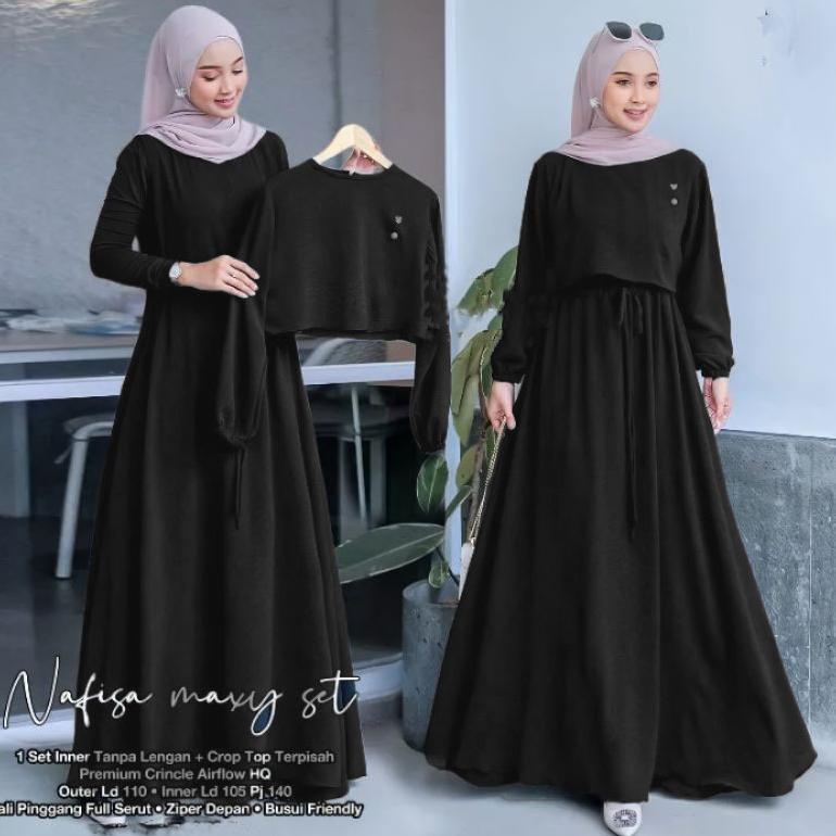 Nafisa Maxy Set 2in1 inner+outer Gamis Wanita