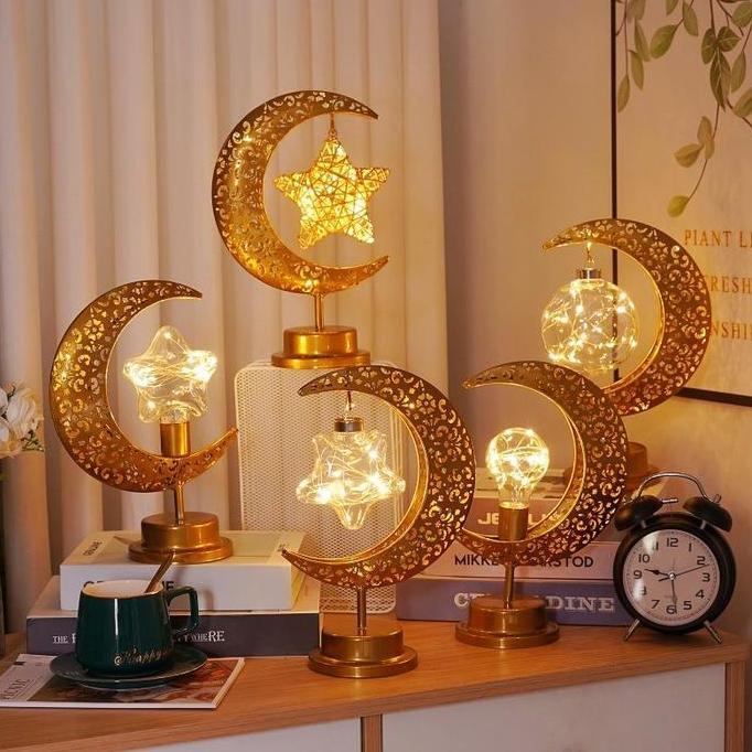 Lampu Lentera Bulan Bintang Led Warm White Dekorasi Hiasan Led Muslim Hiasan Idul Fitri Souvenir Ram