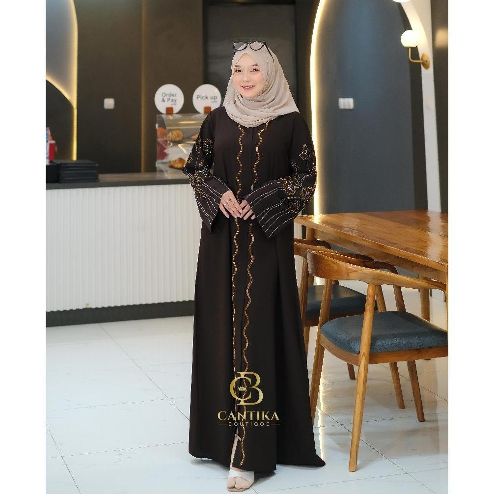 CANTIKA BOUTIQUE STORE Gamis ABAYA SHANUM Outher Abaya Terbaru Mewah Dan Elegan Cantika Hitam Muslim