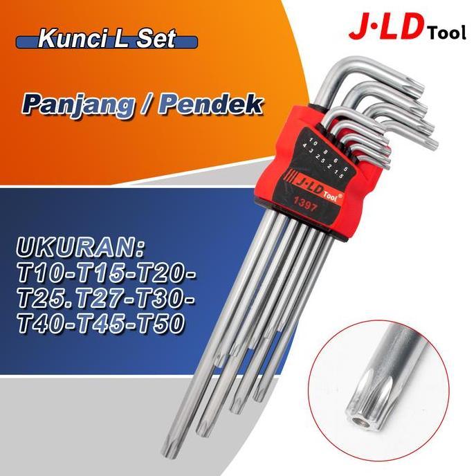 anggunseller55 - jld 9pcs kunci l bintang set panjang kunci l set t1-t5 kunci l long torx key wrench