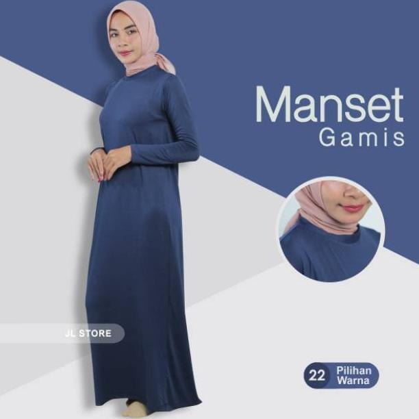 Manset Gamis daleman wanita polos lengan panjang bahan spandek dan kaos