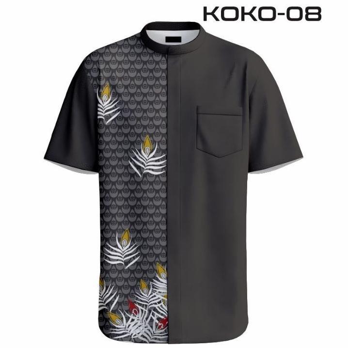 Termurah Kemeja Koko Pria Motif Series Ramadhan Mubarak Islamic Batik Bunga Printing Koko - 08 - Bah