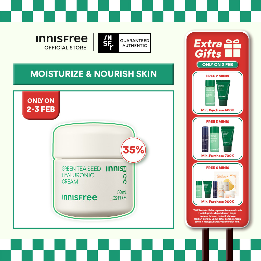Innisfree Green Tea Seed Hyaluronic Cream 50ml / Pelembap untuk Kulit Kering