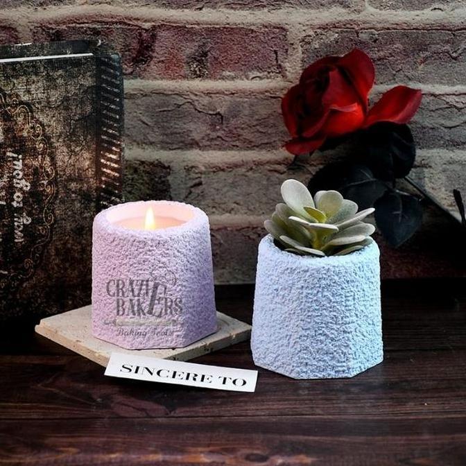 Cetakan SIlikon Candle Jar Cup Succulent Flower Pot Rough Rock - Pot Bunga Motif Batu2 Karang