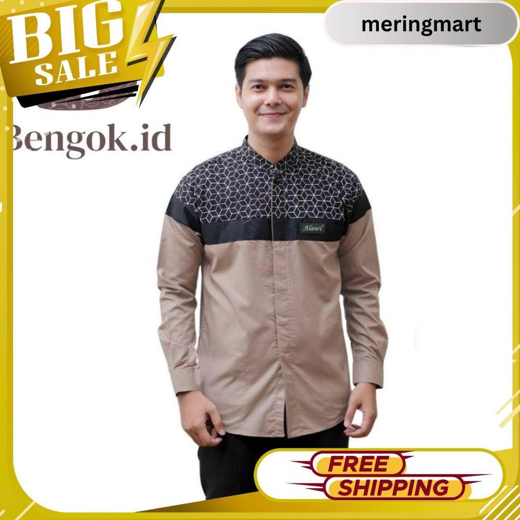 Kemeja Koko Lengan Panjang Dewasa Motif Senopati Warna Coksu - Baju Koko Dewasa Motif Senopati Termu