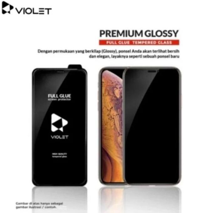 tempered glass violet iphone XR full cover - black murah