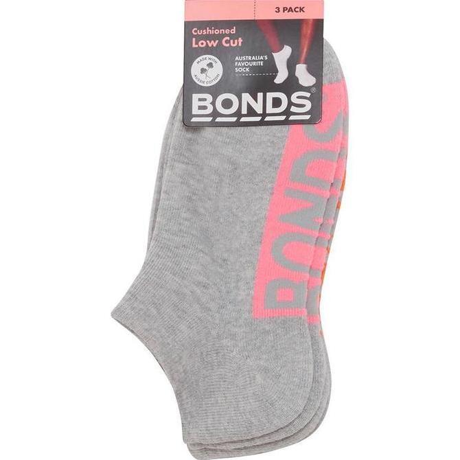Bonds Womens Logo Cushioned Low Cut Socks 3 Pack - kaos kaki bonds wanita - Grey 3 Pack