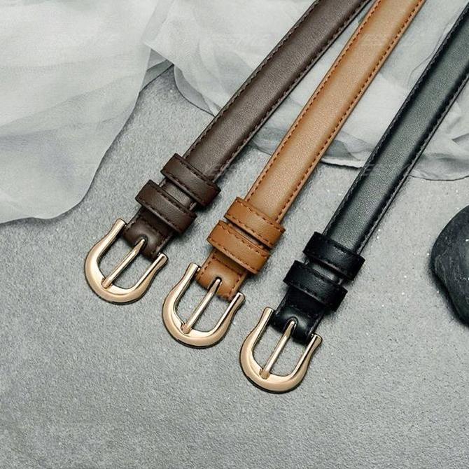 New  Yesstyle Ikat Pinggang Wanita Kulit PU Retro Elegan Ring Gold Buckle Sabuk Kecil Slim Belt