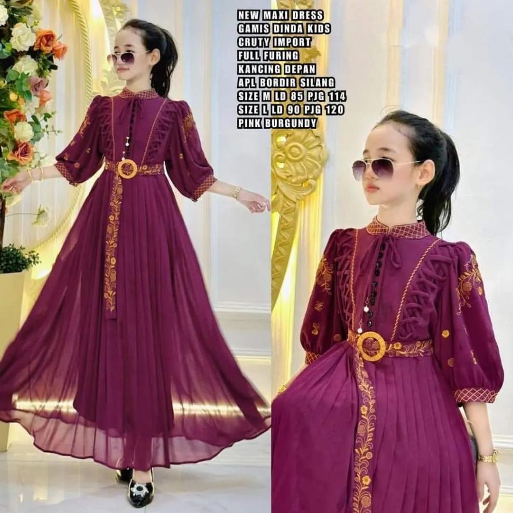 PAKET HEMAT COD Dinda Dress Kids New SHR Usia 7 - 12 Tahun Gamis Anak Perempuan Baju Muslim Anak Kek