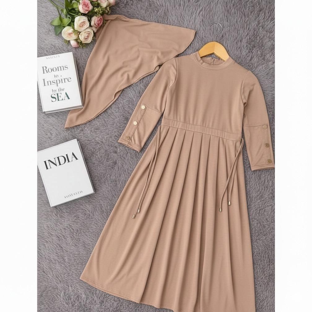 Murah Gamis Anak Jersey Inara Set Hijab Baju Muslim Perepuan 2-12 Tahun Pinggang Serut Tali Hidup Sa