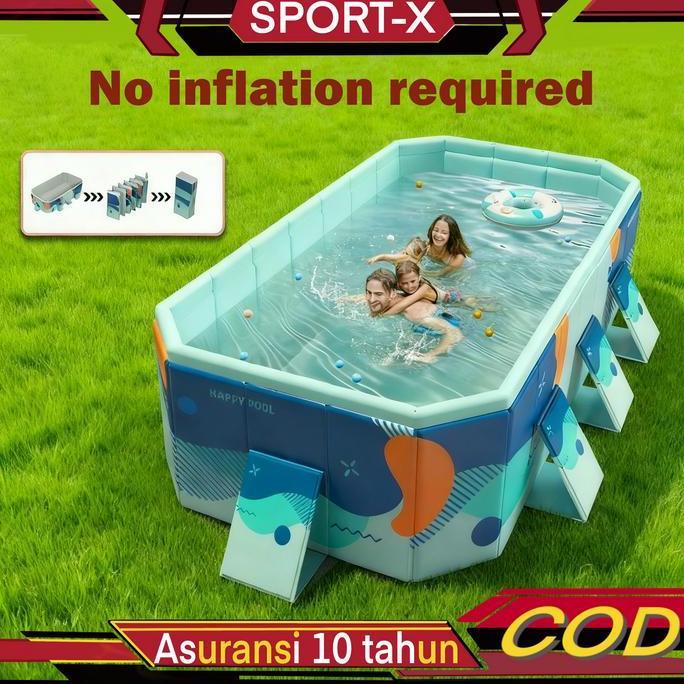 MDV SPORT-X Kolam Lipat Jumbo Portabel 3 Meter, Kolam Renang Bayi 10 Orang, Tidak Perlu Tiup, 4 Lapi