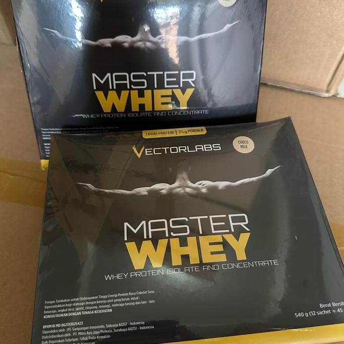 New master whey 12 sachet chocolate milk suplemen fitness protein susu