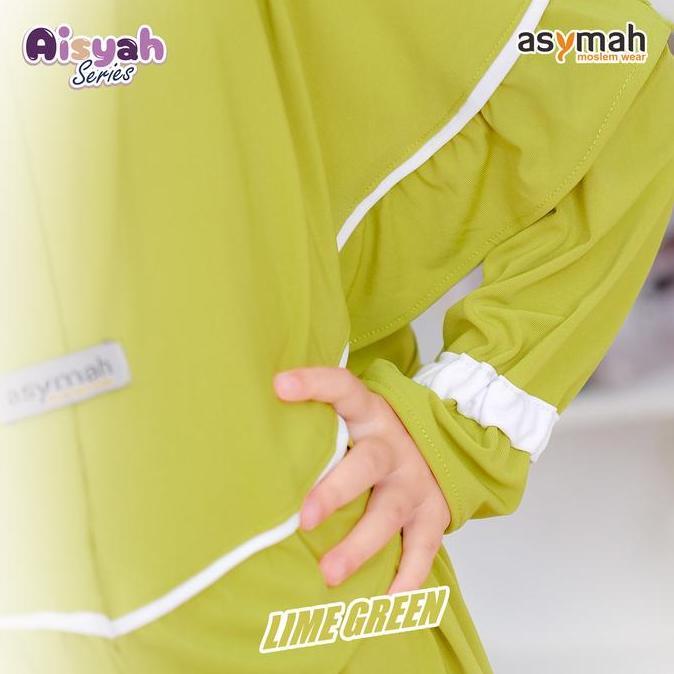 TERBARU  Dress Anak Muslim Perempuan Aisyah Series Cantik set Kerudung Warna Lime Green By Asymah Re