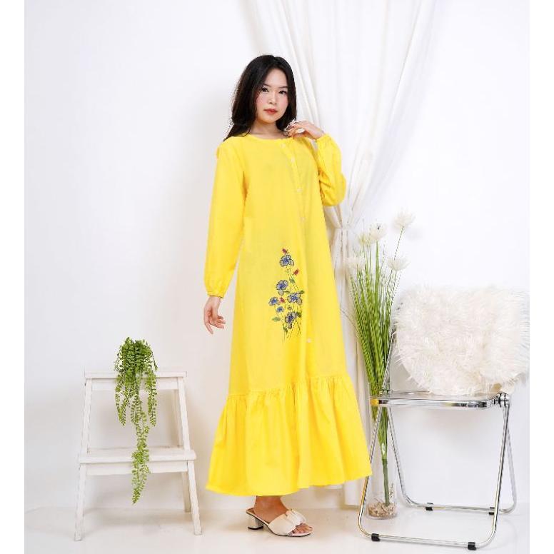 Gamis Longdress katun jepang poplin bordir malang