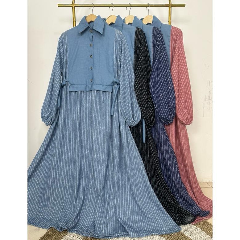 DRESS HARUMI JEANS GAUN JEAN KOMBINASI GAMIS JEANS TRENDY KONDANGAN