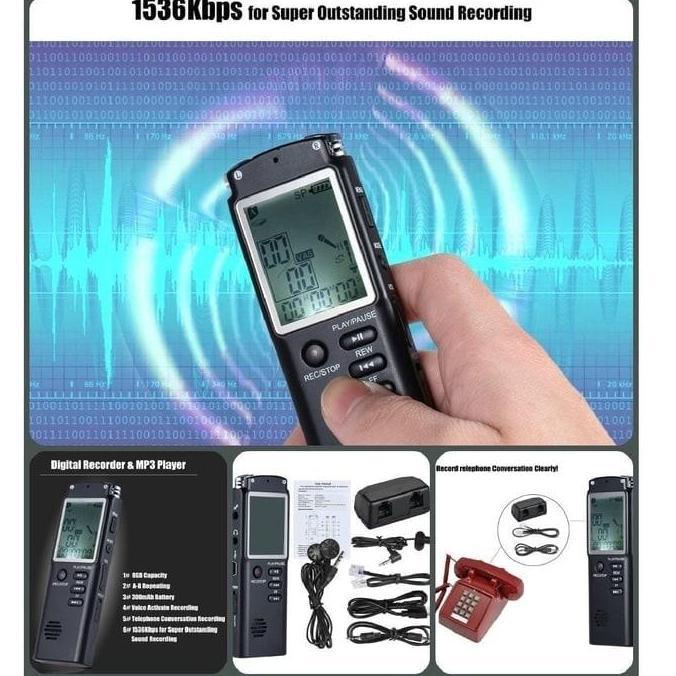 Alat Rekam Suara Jernih Dictaphone Rekaman Telepon + MP3 Player
