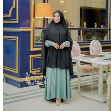 Diskon [Gamis Hermosa] Gamis Embos Hermosa Motif Padi Warna Wardah-Gamis Wardah Hermosa-Gamis Hijau 