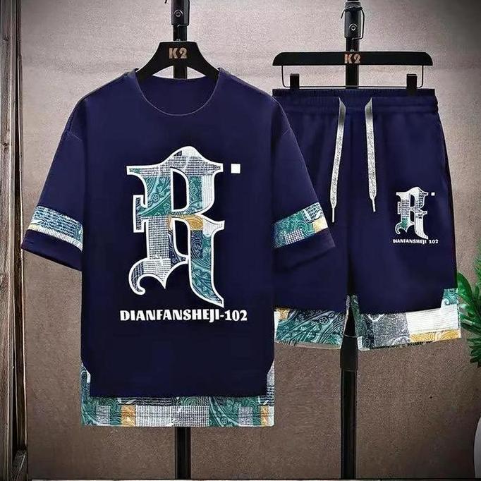 Downsize- Set. Dianfan - Setelan Lengan Pendek Celana Pendek Babyterry Motif Pria