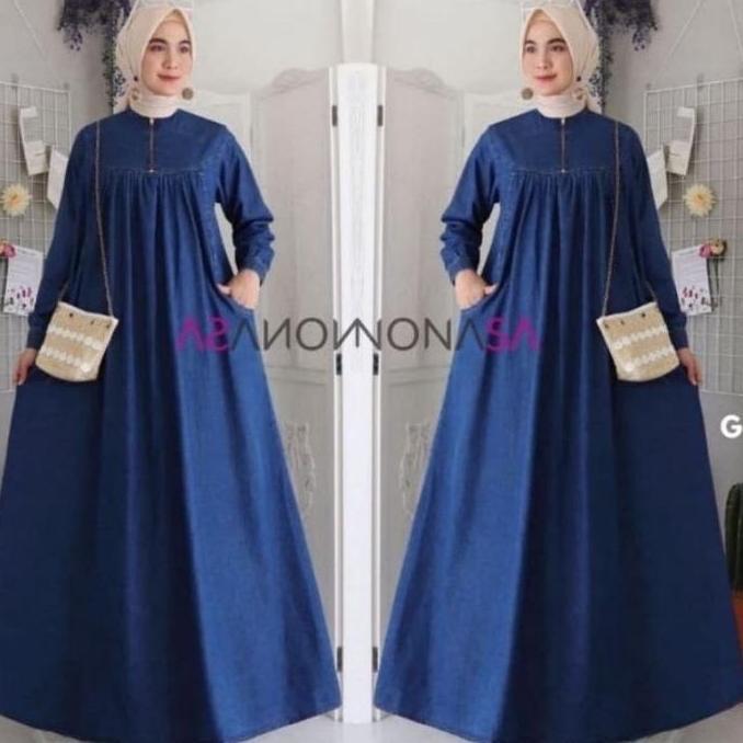 Diskon Gamis Jeans Wanita Terbaru 2026/Gamis Jeans Wanita Modern 2026/Gamis Jeans/Gamis Denim Polos