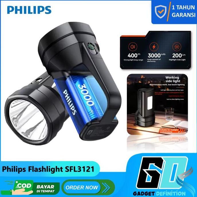 SMO Philips Lampu Senter LED Multifungsi SFL3121 Senter Gunung Senter Jumbo dengan lampu baca sampin