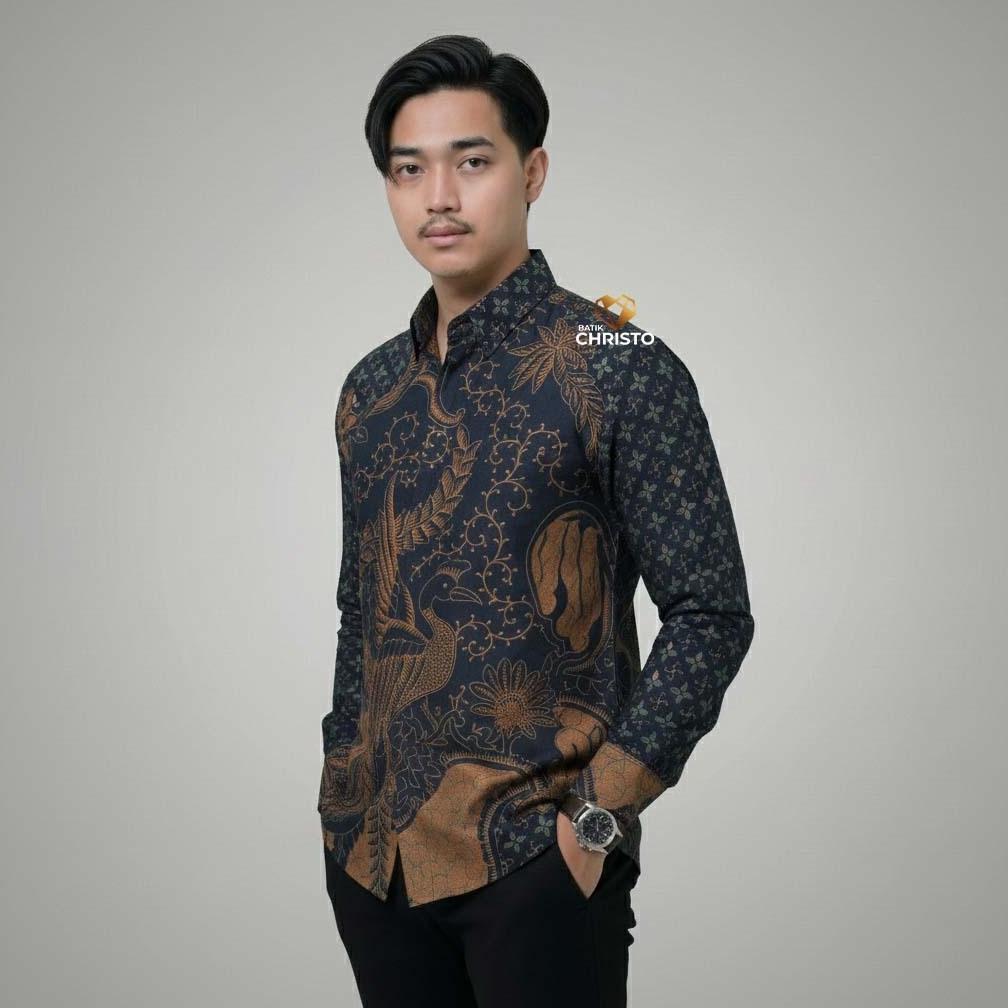 FREE ONGKIR KEMEJA BATIK PRIA BAJU LENGAN PANJANG SLIMFIT LAPIS FURING BATIK CHRISTO 1247 BAHAN KATU