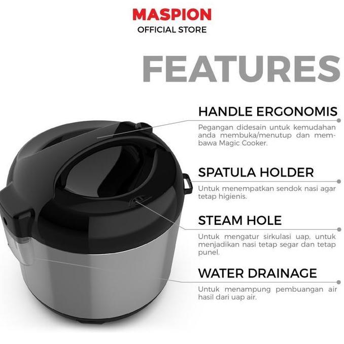 Rice Cooker Maspion MRJ 0623 BSS Panci Stainless 0,6 Liter Magic Com Penanak Nasi Warmer Steamer Min