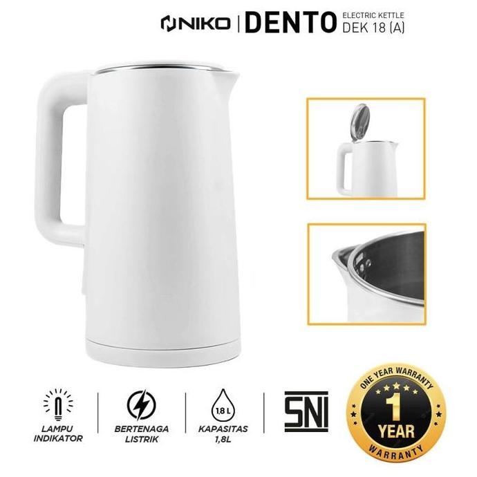 Teko Listrik Niko DEK 18 Dento 1,8 Liter Low Watt White Black Kettle Otomatis Hitam Putih Lampu Indi