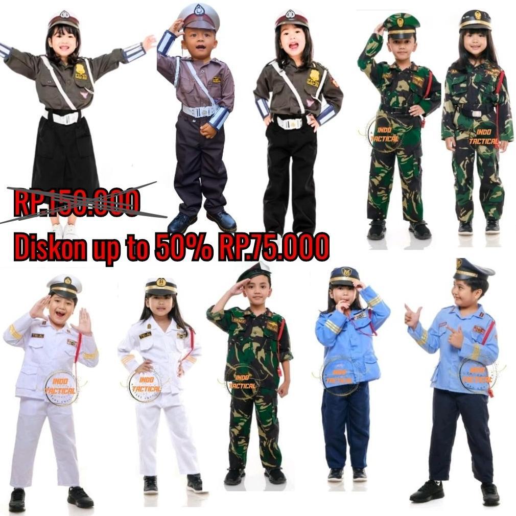 GROSIR BAJU SERAGAM PROFESI ANAK LENGKAP BAJU KARNAVAL BAJU TK ANAK POLISI TNI TNI AU TNI AL ANAK